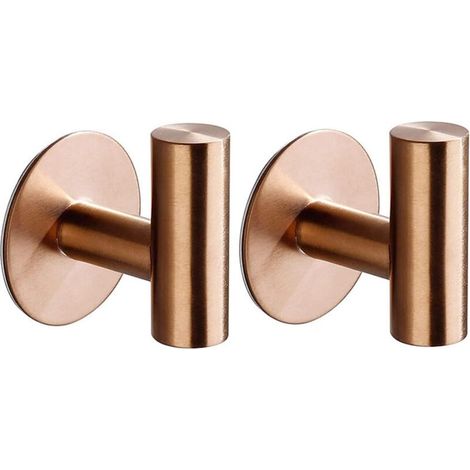 (Rose Gold)2 Pieces Adhesive Bathroom Wall Hooks, Kitchen Towel Hanger, No Drilling Picture Hook, Stainless Steel Self Adhesive Bath Towel Hooks Holder