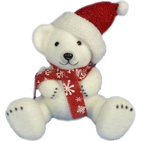Orso polare bianco seduto con sciarpa rossa decorazioni addobbi natalizi sotto albero di natale 23cm in polisterolo tessuto (1/5)