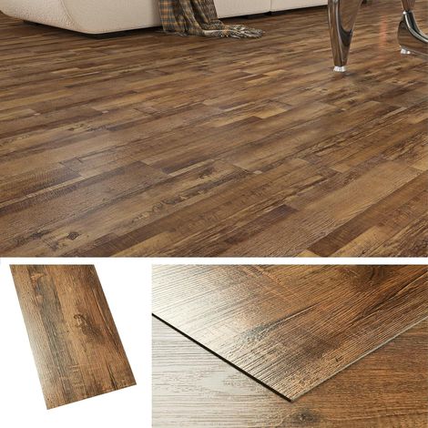 Lino Sol Adhesif Bois Rustique Dalle PVC Adhesive Sol Salle de Bain 90x15CM 36 Pièces Sols PVC Adhesif Parquet Effet Bois Marron Imperméable Carrelage Adhésif Sols Cuisine Chambre Salon (1/5)