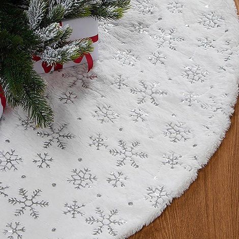 TRADE SHOP - Tappeto Gonna Copertura Base Albero Di Natale 80cm Peluche Fiocco Di Neve Silver - (1/5)