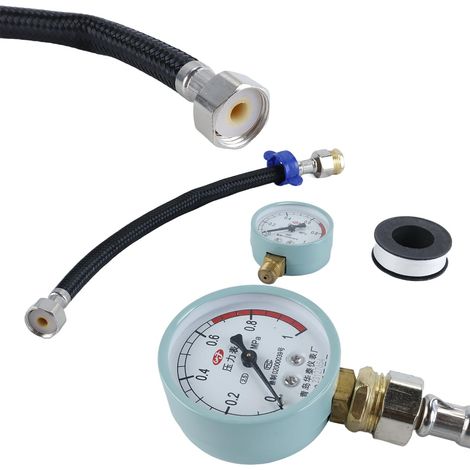Water Pressure Gauge with Braided Plastic Hose, 1/2" Fitting, Corrosion Resistant Plumbing Test Device (1/5)