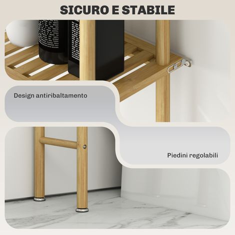 Étagère de rangement suspendue pour toilettes en bambou naturel, 3 niveaux, dimensions 63,5x25,5x181 cm, meuble gain de place (1/5)