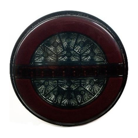 LED-Rücklicht (Hamburger-Typ) mit dynamischem Laufblinker und schwarzem Glas, Ø 13 cm, 12–24 V, 3 Funktionen