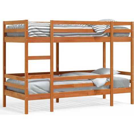Lit superposé sans matelas, finition cirée marron, 80x200 cm, pin massif. (1/5)