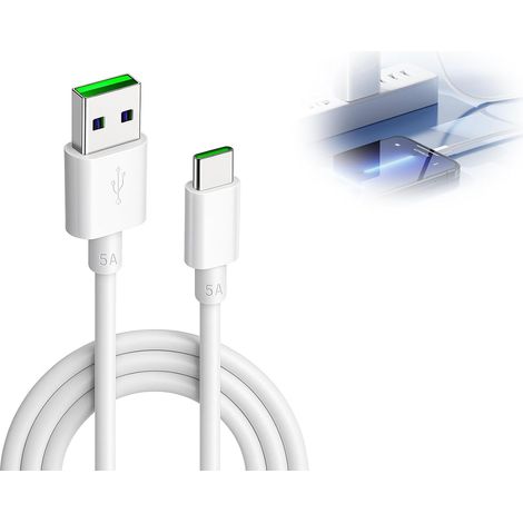 Cable USB-C, cable de carga USB-A/USB-C SuperVOOC de 65 W y 5 A, cable cargador para teléfono móvil, 2 m de longitud, para OPPO Find X5 X3/2 Neo/Pro/Reno 10/8/7/6/5 Pro, realme GT NEO 2, 12R 11 10 Nor (1/5)