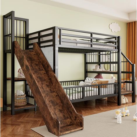 lit enfant mezzanine toboggan rangement 90 200 noir HAVRYA (1/5)