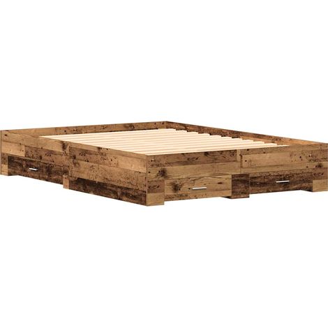 Lit double,Lit adulte,Cadre de lit avec tiroirs avec tiroir Bois ancien 135 x 190 cm CFW6409359 (1/5)