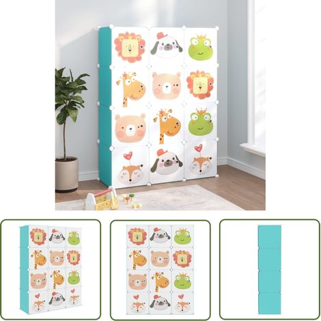 The Living Store Armoire de rangement pour enfants avec 12 cubes Vert PP - Meuble Enfant - Rangements Enfants - Armoire Rangement - Étagère Enfant - Organiseur Jouets (1/5)