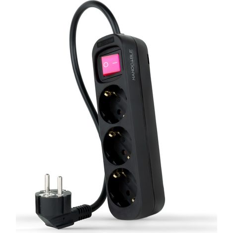 Mehrfachsockel 3 Steckdosen Schalterkabel 1,4m Schwarz 10.38.0003-bk (1/2)