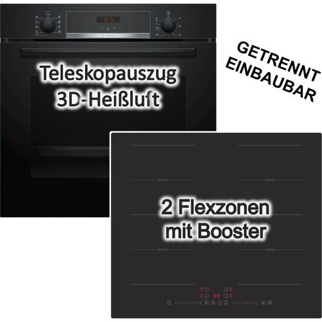 HERDSET Bosch Backofen Teleskopauszug + PKM Induktionskochfeld - schwarz autark 60 cm