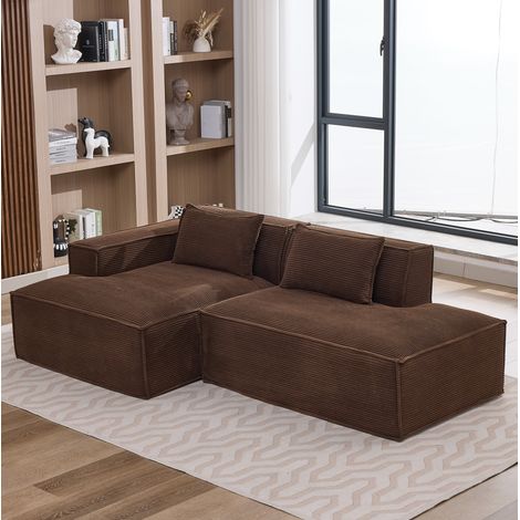 3-Sitzer-Sofa 235x129x70 cm Braun Polyester gepolstert mit Taschenfederkern und zwei Kissen (1/5)