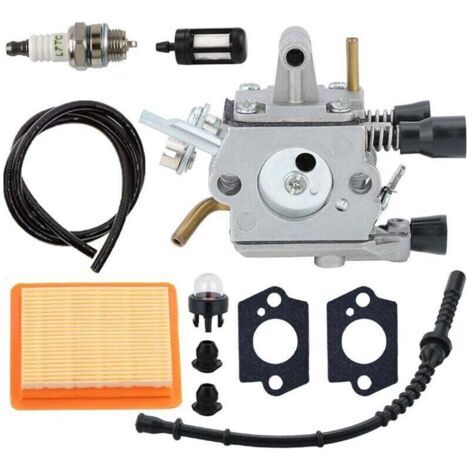 Kit de réparation de carburateur pour tondeuses à gazon Stihl FS120, FS200, FS250, FS300, FS350, FR350 – comprend un filtre à air, un joint, une bougie d'allumage et une pompe manuelle. (1/4)