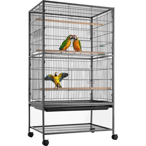 Gabbia Voliera per Uccelli 135x78x52 cm Pappagalli con Vassoio Estraibile e Ruote Nero (1/4)