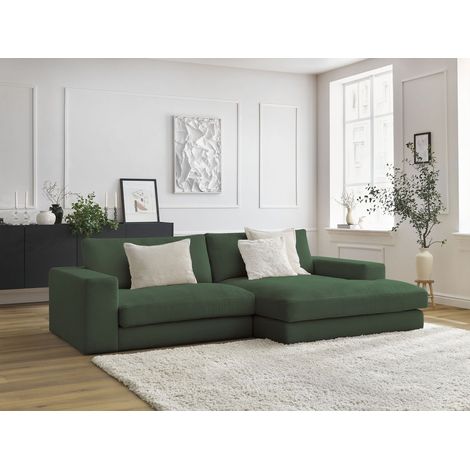 BOBOCHIC - Canapé d'angle fixe compact LEONARD velours côtelé Angle droit Vert foncé (1/5)