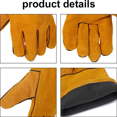 Guanti da saldatore in pelle con isolamento termico, resistenti alle alte temperature, ideali per campeggio, picnic, barbecue, cucina, caminetti e cura degli animali. (1/5)