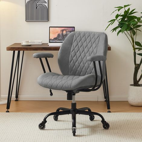Silla de oficina ergonómica gris de cuero, altura regulable, con reposabrazos, DESVIAE (1/5)