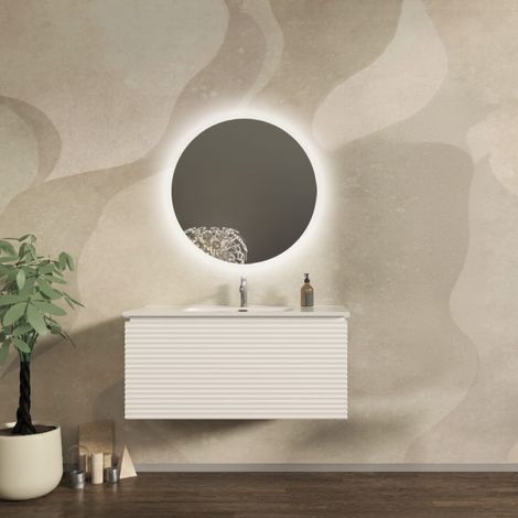 Mobile da bagno sospeso 100 cm cannettato orizzontale Bianco opaco - Malaga (1/4)