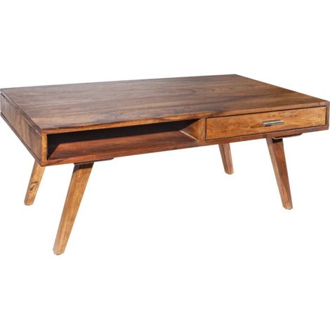 Mesa baja SCANOVA 100 cm en madera maciza de sheesham con almacenamiento estilo escandinavo (1/5)