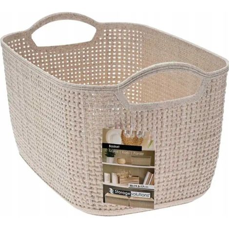 Cesta beige de 30x19,5x17 cm con asas, de plástico.