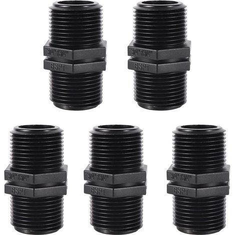 5 Pièces BSP Raccord de Tuyau 3/4" x 3/4" Filetage Extérieur Connecteurs de Tuyaux pour Systèmes d'irrigation de Jardin (1/4)