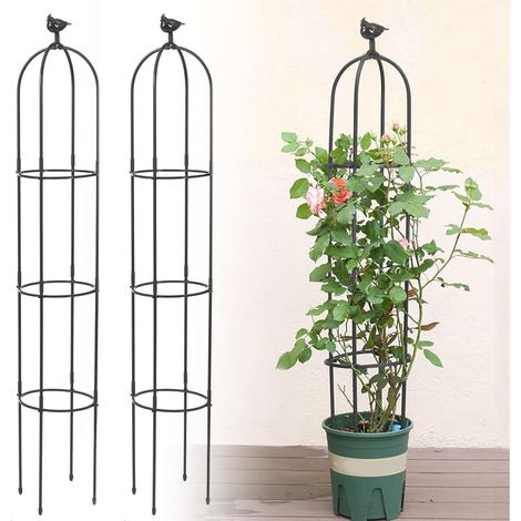 2 Pcs Garden Trellis for Climbing Plants, 6 Feet Black Tower Garden Obelisk Metal Trellis Rustproof Plant Pot Holder Climbing for Indoor Outdoor Flowers Vegetables Fruits (1/5)