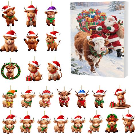 Calendrier de l'Avent de Noël 24 jours, boîte surprise, décoration de sapin de Noël style yak, boîte surprise plate en acrylique -- Boîte surprise G (GJ510-007) --