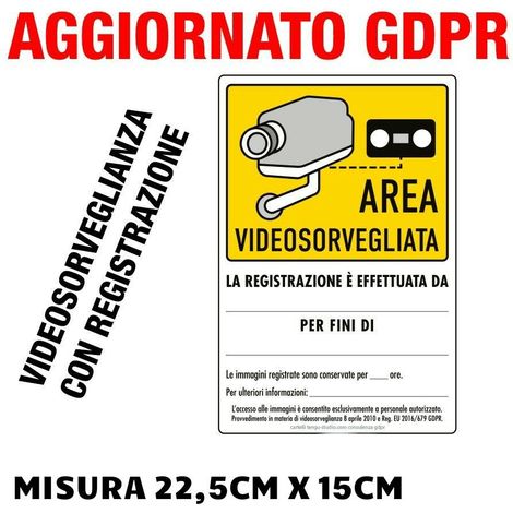 Cartello Adesivo Area Videosorvegliata GDPR – Kit 2 Pezzi, 3 Modelli (Immagini Registrate / Non Registrate / Forze dell’Ordine) - Misura: 21cm x 30cm - Modello: Immagini registrate (1/2)