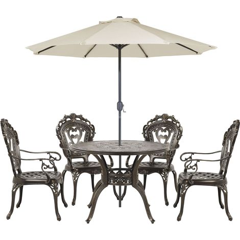 Set da pranzo 4 persone con ombrellone alluminio marrone vintage Sapri