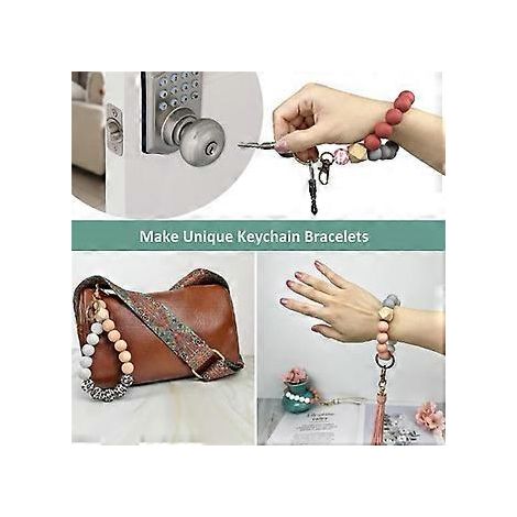 100 perles en silicone pour la fabrication de porte-clés, kit de perles en caoutchouc de 15 mm pour bracelets, cordons, anneaux et pompons. (1/5)