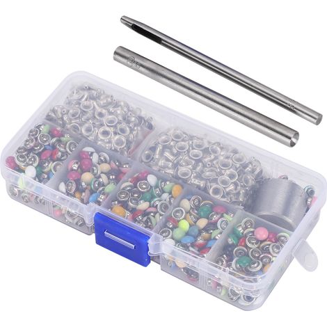 380 jeux de rivets ronds colorés en forme de champignon de 6 mm + coffret à outils (1/5)