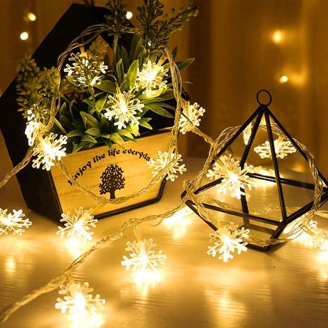 Lumières de Flocon de Neige 10M 80LED Guirlande lumineuse LED Guirlandes lumineuses flocon de neige de Noël de Neige à Piles Fairy Lights Décoration Lumières Blanches Chaudes (1/5)