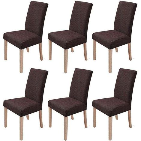 Washable Stretch Chair Covers Set 6 Dark Brown Dining Room Office Banquet Wedding (1/4)