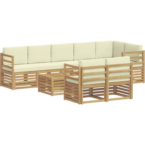 Sofa Sets with Cushion 9 pcs White and Cream Solid Acacia Wood vidaXL (1/5)