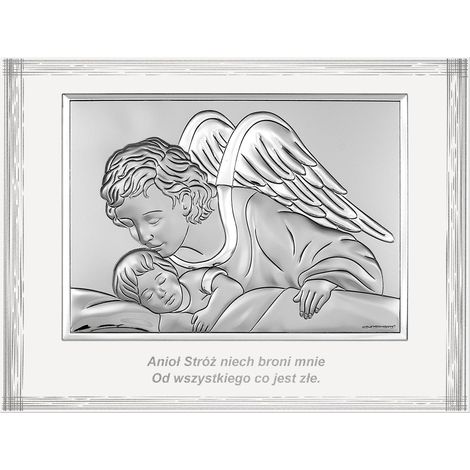 Quadro con angelo custode, argento, moderno, da appendere sopra il letto, con incisione Dimensioni: 9x12 cm Codice articolo: BC6671F/2