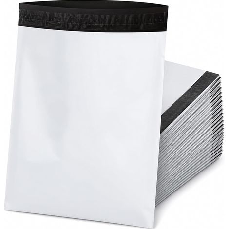 Pack of 35 large shipping bags - 40 x 55 cm - For clothes - White plastic - With self-adhesive closure - Opaque - Waterproof - Tear-resistant (1/5)