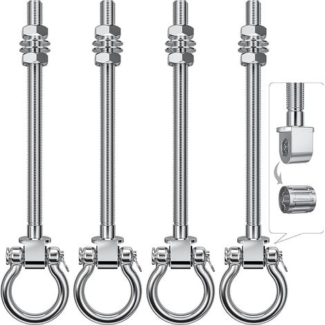 4pcs 304 Stainless Steel Anti-Rust Permanent Swing Hooks with Ball Bearings, Screw M10 x 9 Inch 1800 lb for Yoga Rope, Aerial Ring, Punch Bag & Sand Bag (1/5)