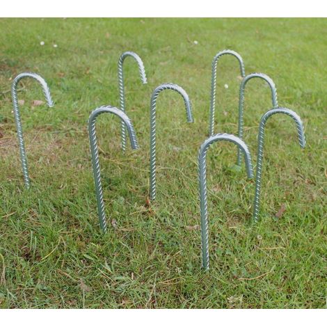 8pc Giant Ground Stakes Garden Outdoor Use Hooked Galvanised Heavy Duty Steel Ground Stakes Anchorage Stakes Tent Pegs Suitable For Marquees Gazebos Tents Polytunnel Greenhouses (1/5)