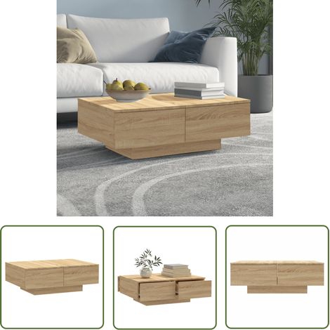 The Living Store Table basse chêne sonoma 90x60x31 cm bois d'ingénierie - Table Basse - Meuble Salon - Table D'appoint - Table En Bois - Design Moderne (1/6)