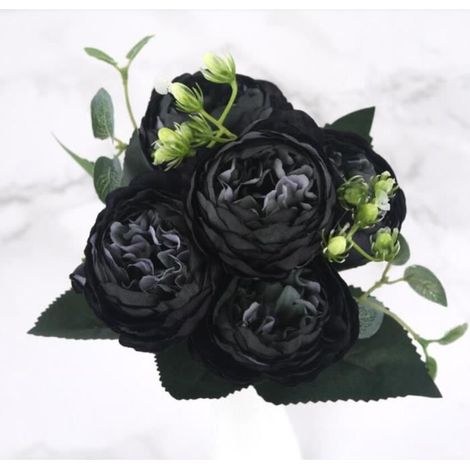 Bouquet de fleurs - - Pivoine - 5 grandes têtes - 4 bourgeons - Soie rose (1/4)