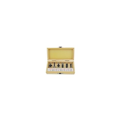 Juego de fresas para madera Awtools, modelo 6 piezas, uso en carpintería y bricolaje, vástago de 8 mm, corte limpio, diferentes perfiles, ideal para molduras y ranuras.
