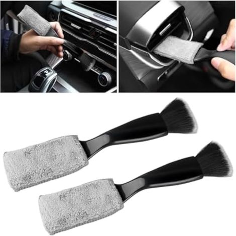 Mandark Lot de 2 brosses à double tête pour nettoyage de voiture, brosses de nettoyage avec poils doux, outils de nettoyage d'intérieur de véhicule pour grille d'aération, tableau de bord, universel (1/5)