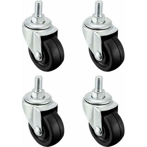 Lot de 4 roues en caoutchouc - 40 mm - Tige filetée M8-Crezuo (1/4)