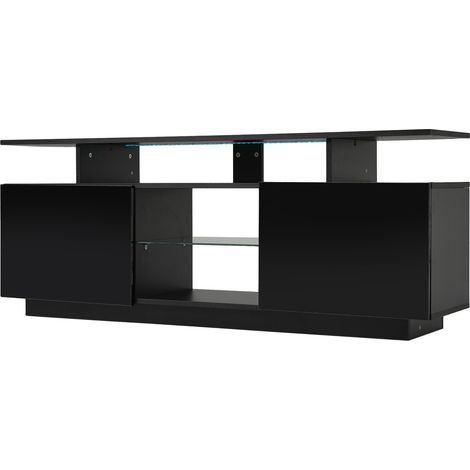 Mobile TV nero da 140 cm con LED a 16 colori e ante lucide (1/5)