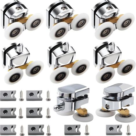 Duschkabinenrollen mit 25-mm-Doppelrollen für gebogene Türen, 4–6 mm Glastüren, 8-teiliges verchromtes Badezimmer-Ersatzteilset (1/5)