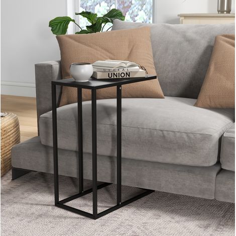 CHICFURN Mesa auxiliar en C 46 x 26 x 60 cm de acero negro para cama y sofá (1/5)