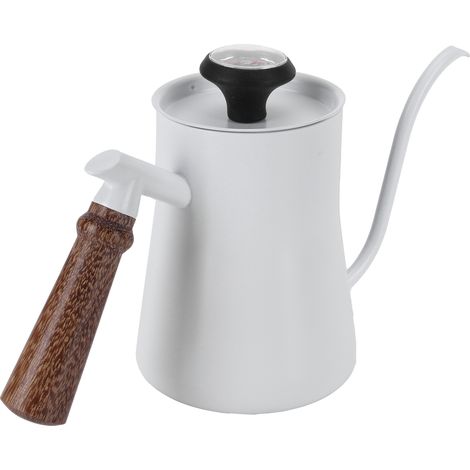 Cafetière à filtre manuelle 650 ml en acier inoxydable avec thermomètre intégré, blanche. (1/5)