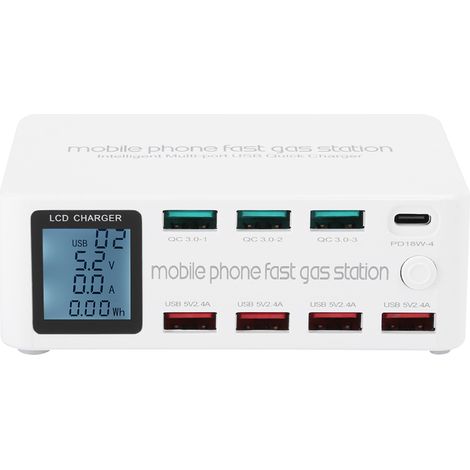 Station de charge multifonction 8 en 1 avec support de prise intelligent USB, puissance maximale de 100 W, 100-240 VEU (1/5)