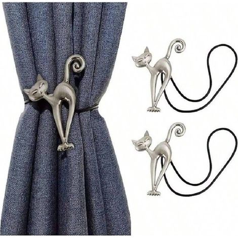 2pcs Attaches Rideaux Aimantées Motif Chat Mignon Embouts Décoratifs Pinces à Rideau Accessoires Salon Maison (1/5)
