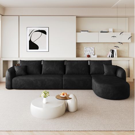 Divano angolare modulare 336 cm, senza montaggio, stile minimalista, tessuto nero (1/5)