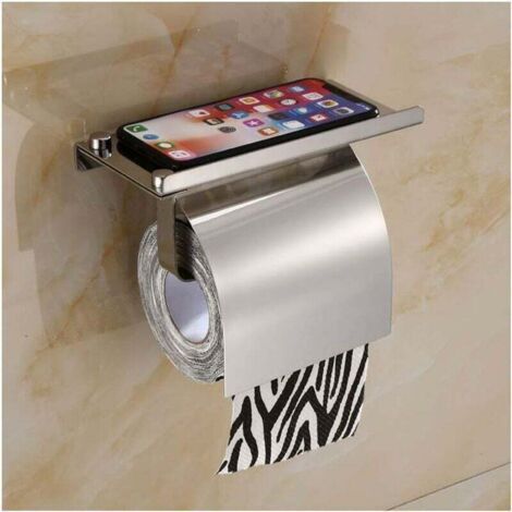 QORVA-Porte-Papier Toilette Mural avec Etagère de Téléphone 304 Acier Inoxydable Porte Rouleau Papier Toilette avec Plateforme de Rangement derouleur Papier Toilette pour Salle de Bain,Mirror-Fei Yu (1/4)